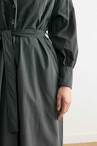 Dikişli Düğmeli Trençkot Antrasit - 4