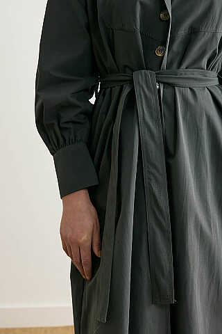 Dikişli Düğmeli Trençkot Antrasit - 5