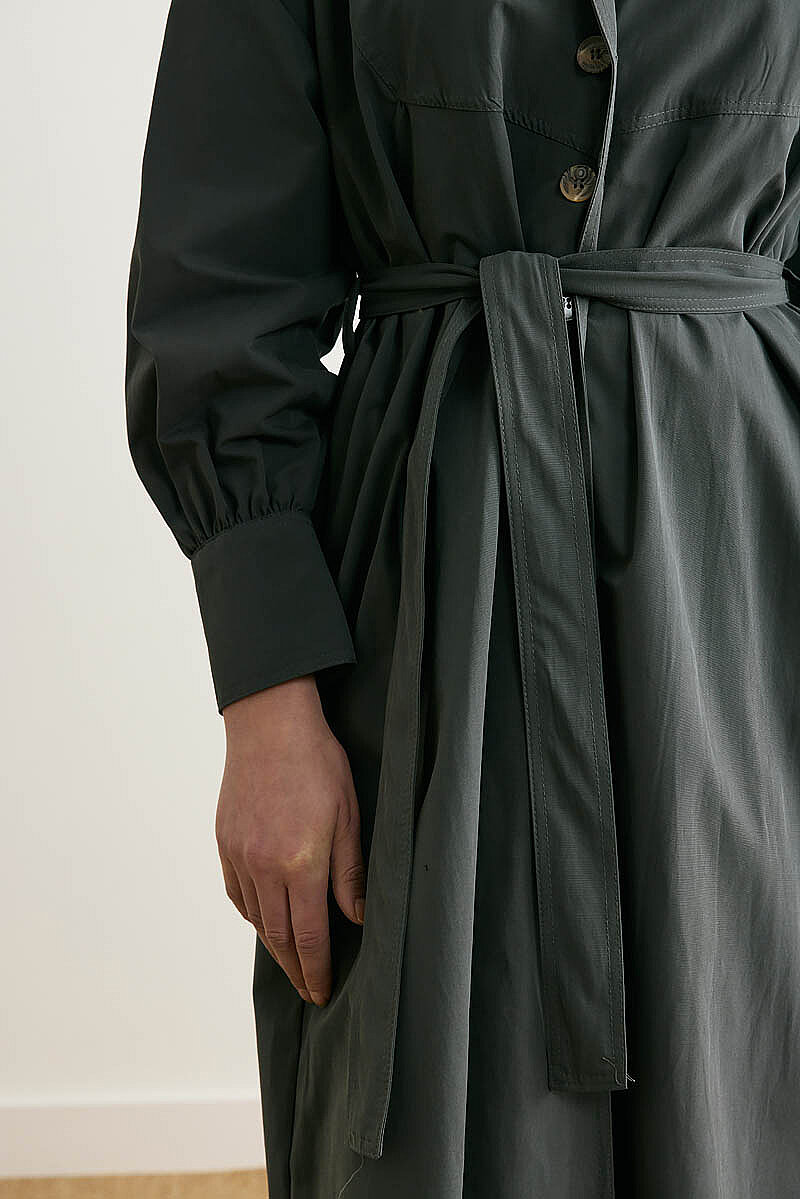 Dikişli Düğmeli Trençkot Antrasit - 5