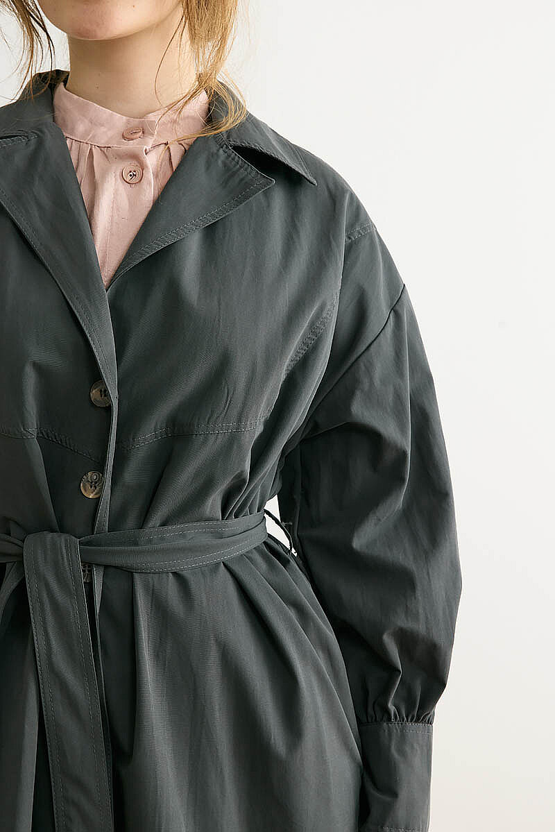 Dikişli Düğmeli Trençkot Antrasit - 2