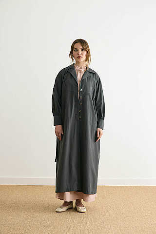 Dikişli Düğmeli Trençkot Antrasit - 8