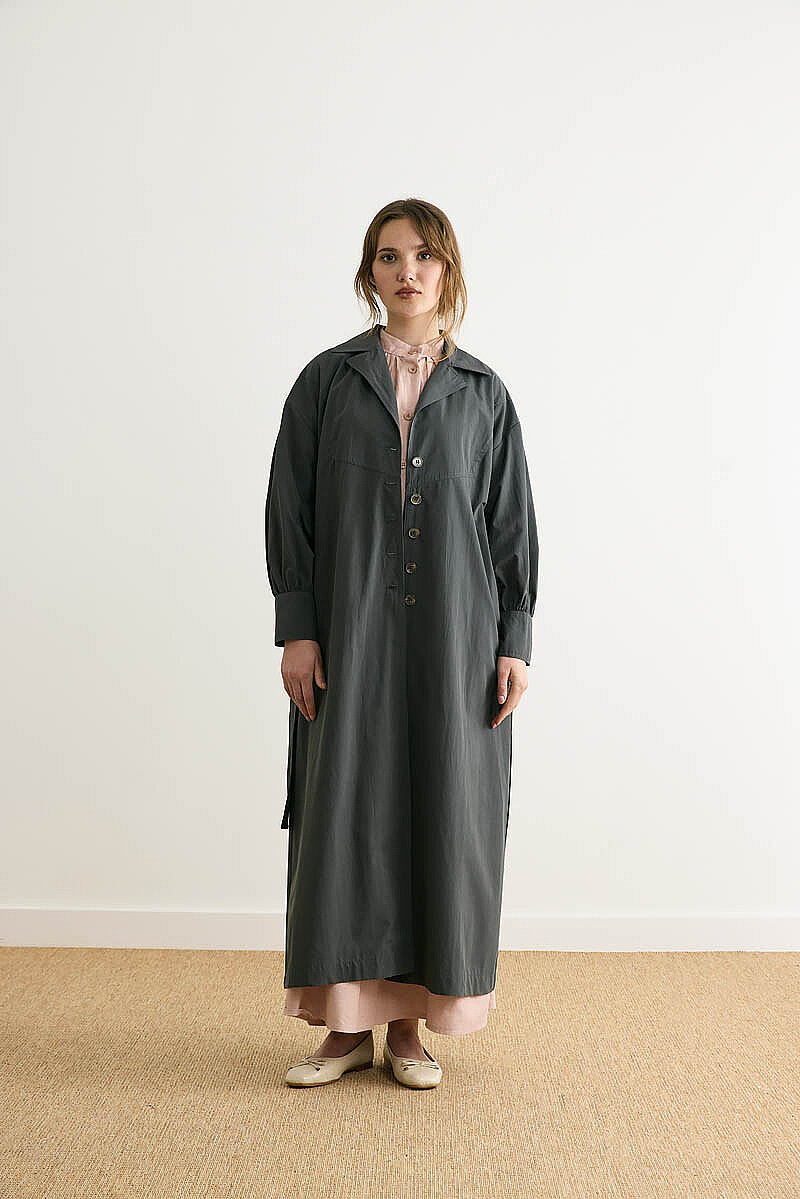 Dikişli Düğmeli Trençkot Antrasit - 8