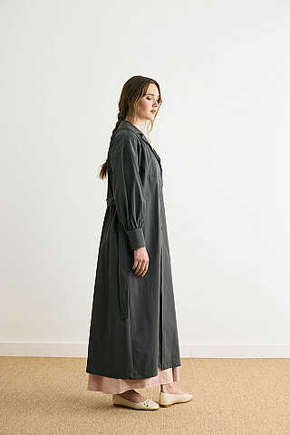 Dikişli Düğmeli Trençkot Antrasit - 10