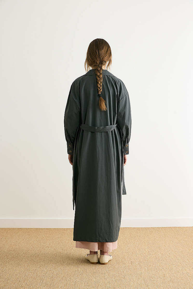 Dikişli Düğmeli Trençkot Antrasit - 13