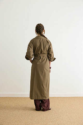 Dikişli Düğmeli Trençkot Haki - 7