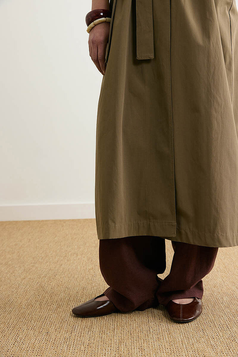 Dikişli Düğmeli Trençkot Haki - 4