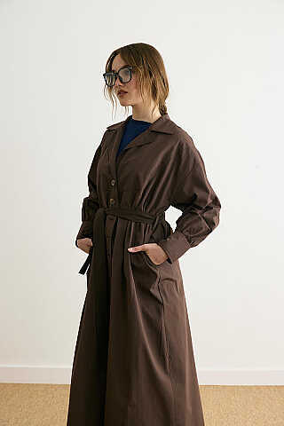 Dikişli Düğmeli Trençkot Kahverengi - 4