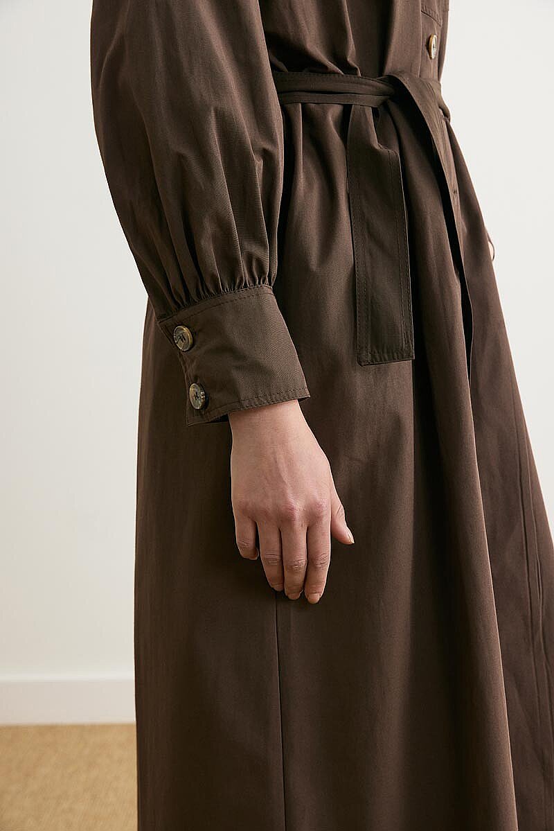 Dikişli Düğmeli Trençkot Kahverengi - 3