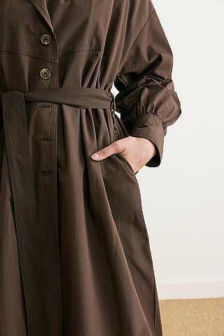 Dikişli Düğmeli Trençkot Kahverengi - 5