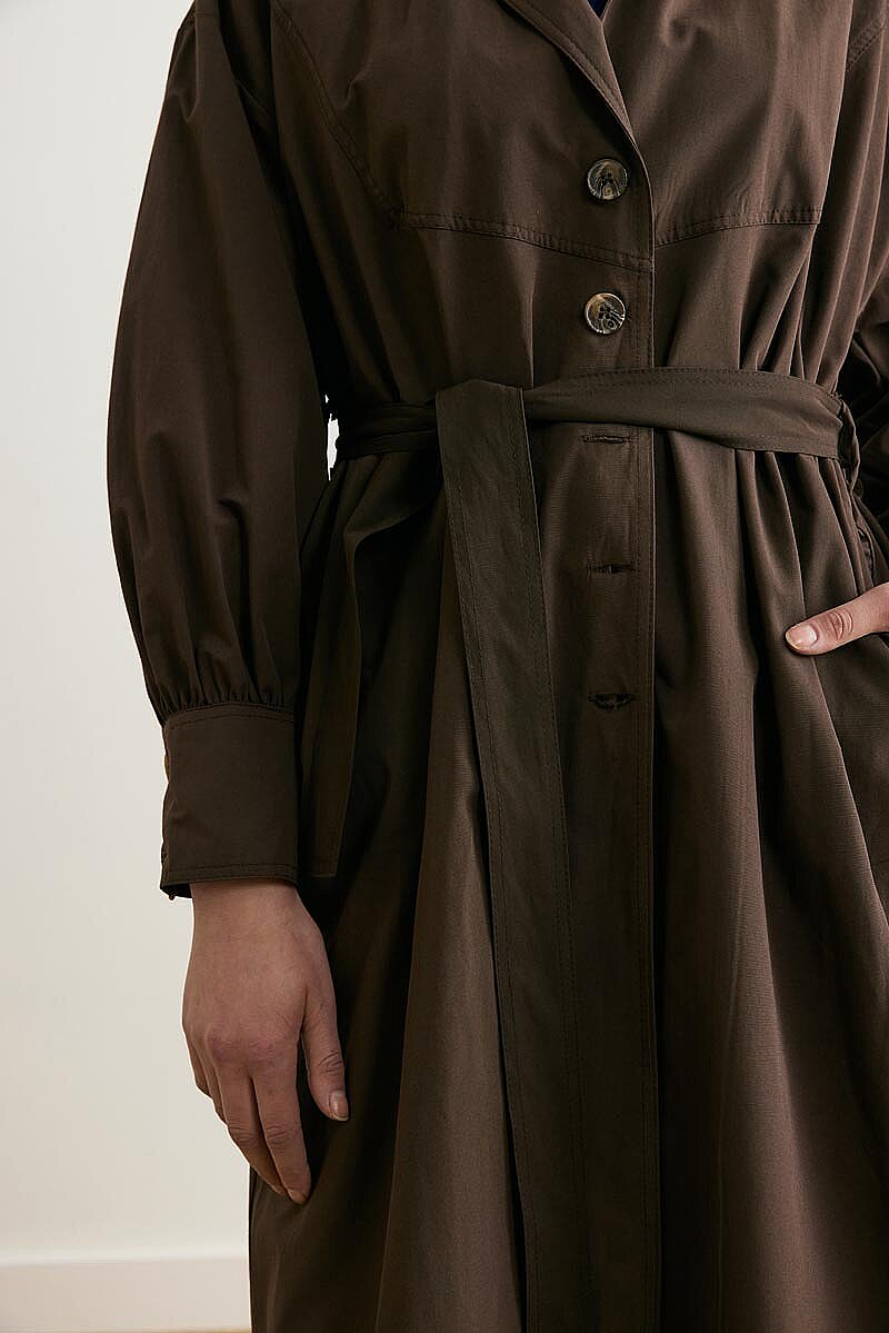 Dikişli Düğmeli Trençkot Kahverengi - 7