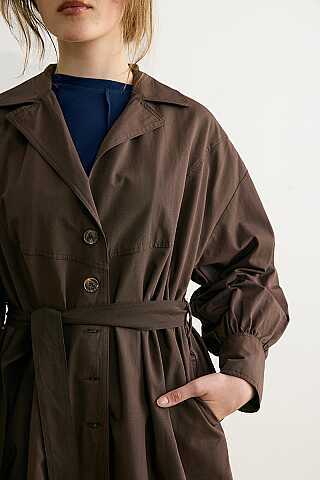 Dikişli Düğmeli Trençkot Kahverengi - 9