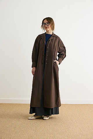 Dikişli Düğmeli Trençkot Kahverengi - 8