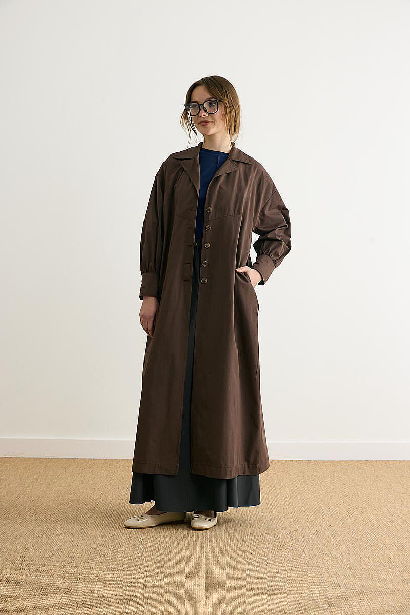 Dikişli Düğmeli Trençkot Kahverengi - 8