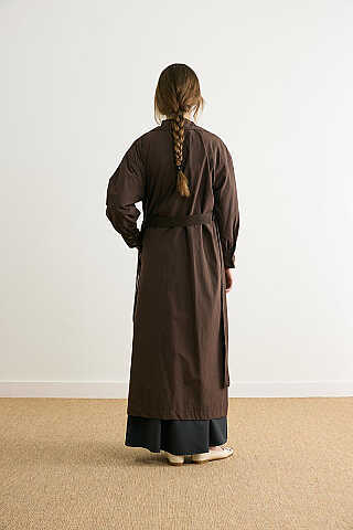 Dikişli Düğmeli Trençkot Kahverengi - 10