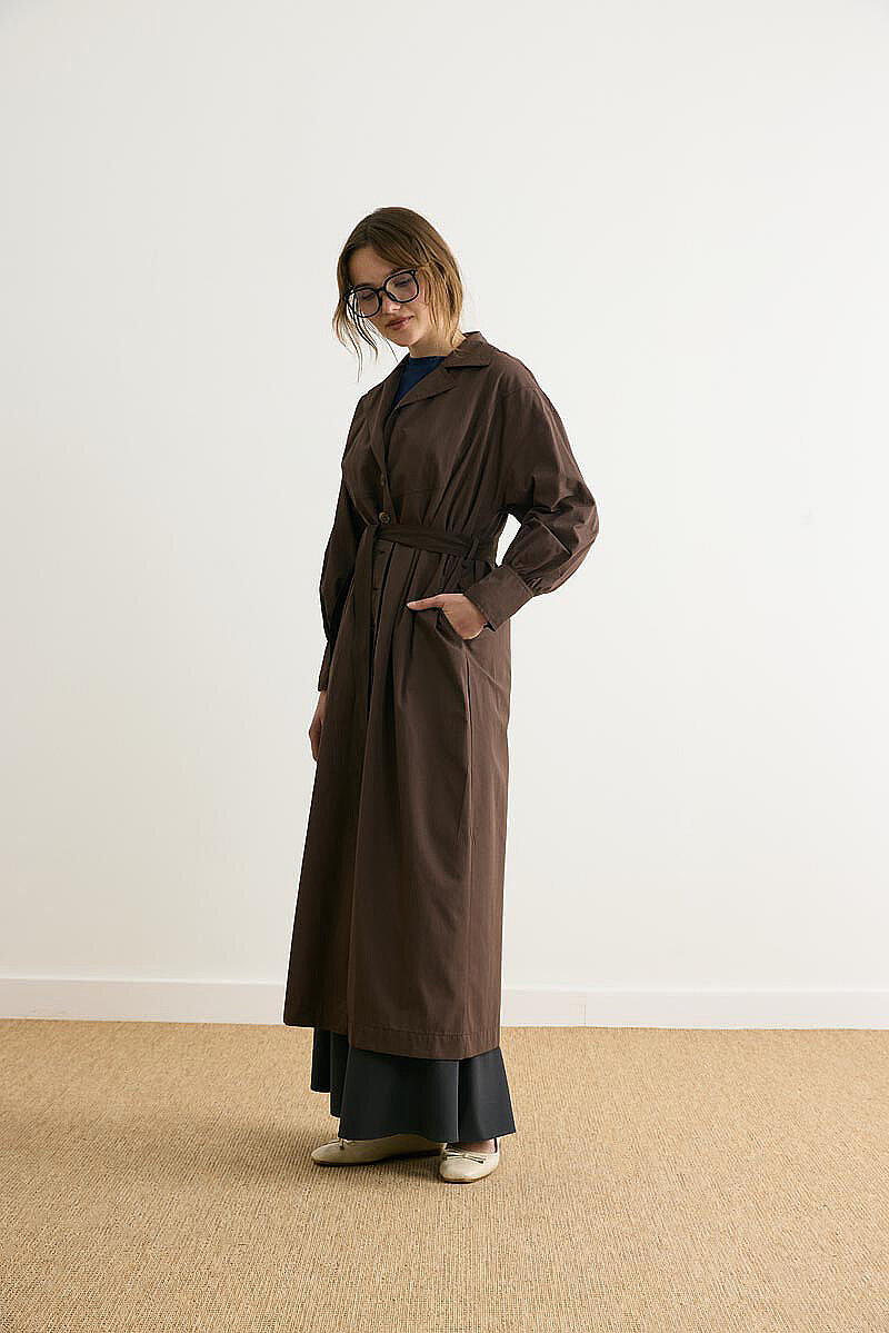 Dikişli Düğmeli Trençkot Kahverengi - 6