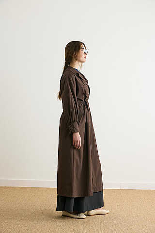 Dikişli Düğmeli Trençkot Kahverengi - 11