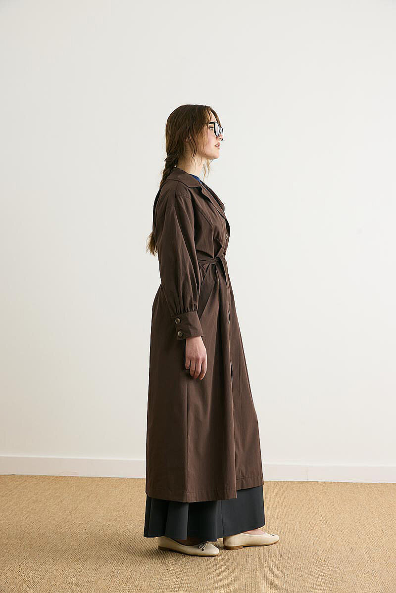 Dikişli Düğmeli Trençkot Kahverengi - 11