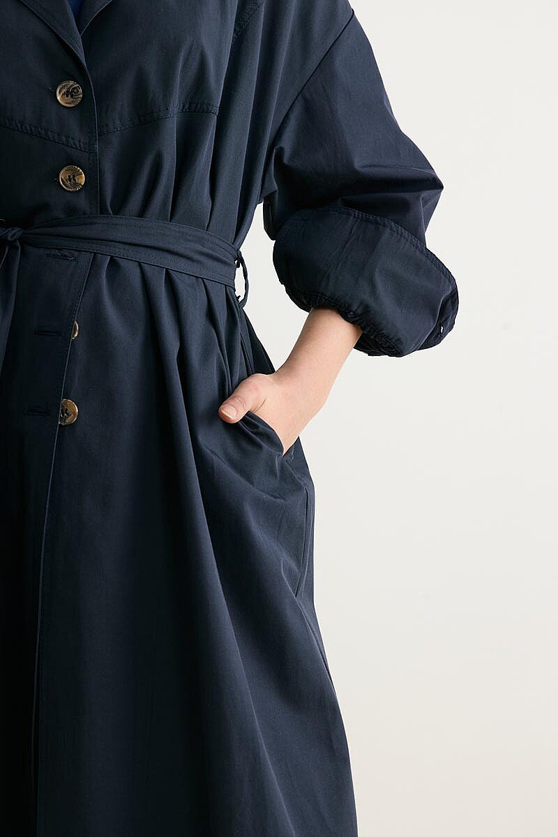 Dikişli Düğmeli Trençkot Lacivert - 3