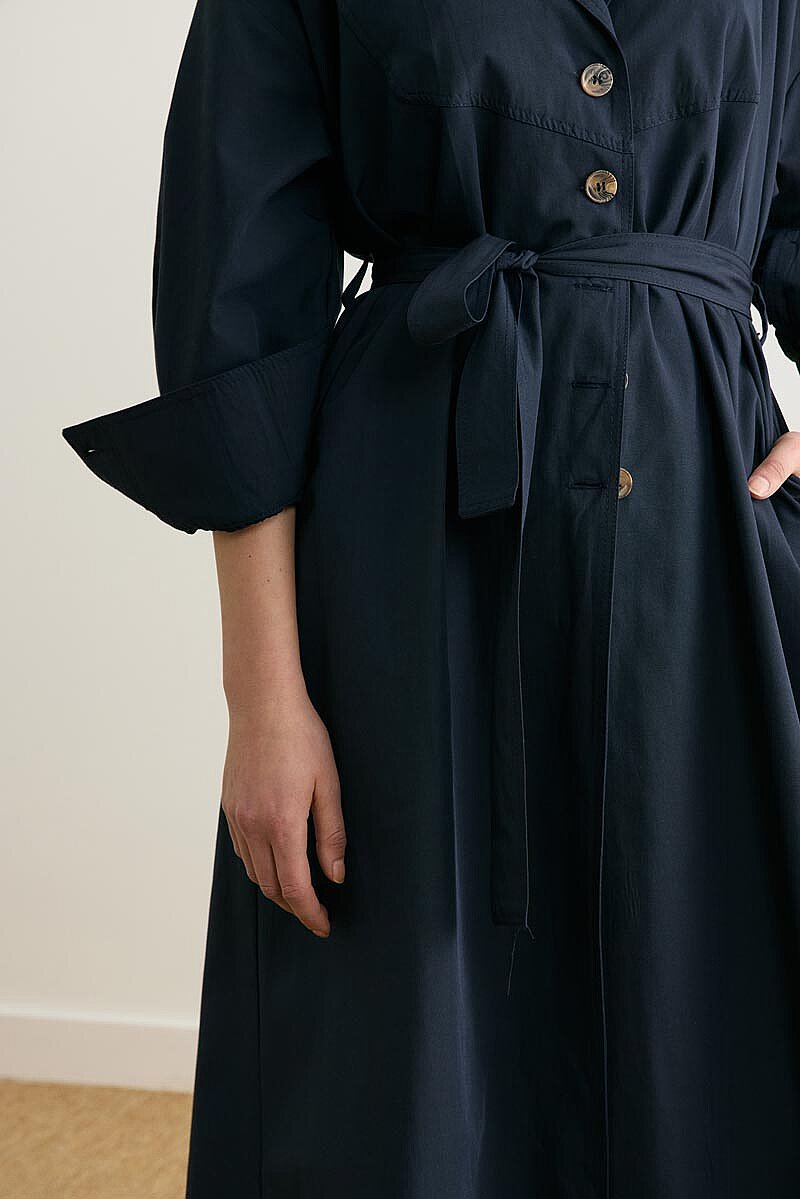 Dikişli Düğmeli Trençkot Lacivert - 5