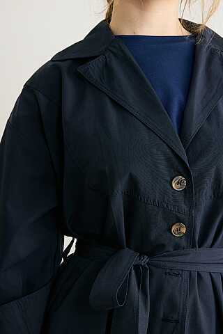 Dikişli Düğmeli Trençkot Lacivert - 2