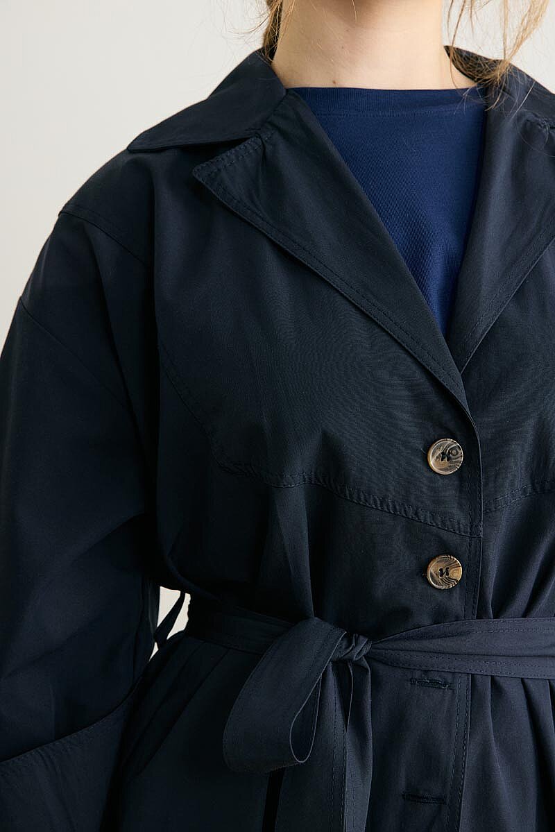 Dikişli Düğmeli Trençkot Lacivert - 2