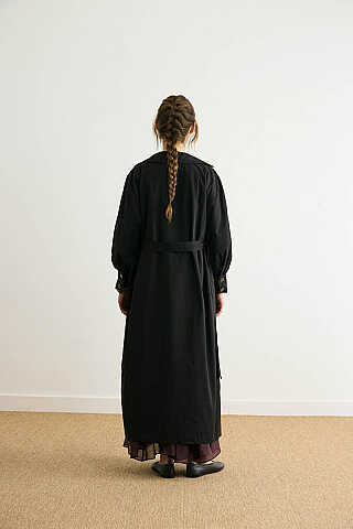 Dikişli Düğmeli Trençkot Siyah - 8