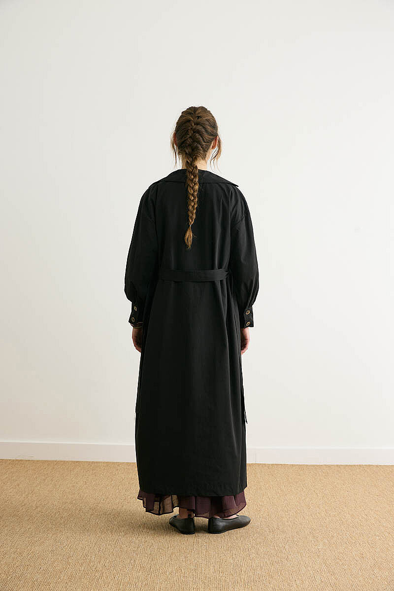 Dikişli Düğmeli Trençkot Siyah - 8