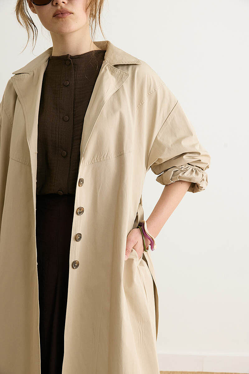 Dikişli Düğmeli Trençkot Taş - 2