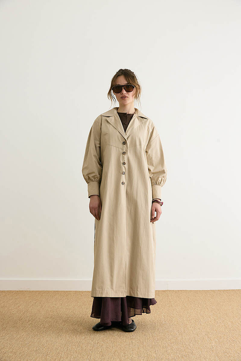 Dikişli Düğmeli Trençkot Taş - 6