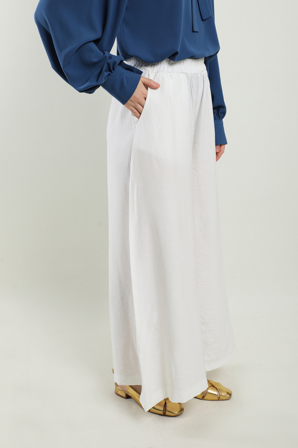 Dokulu Bol Paça Pantolon Beyaz - 4