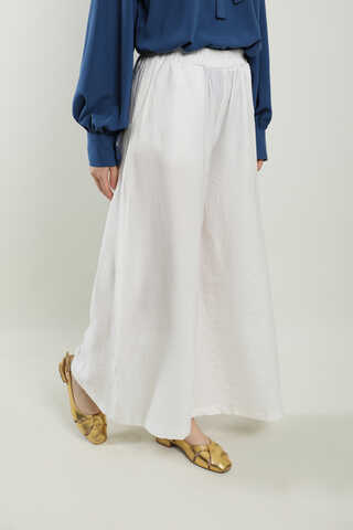 Dokulu Bol Paça Pantolon Beyaz - 3