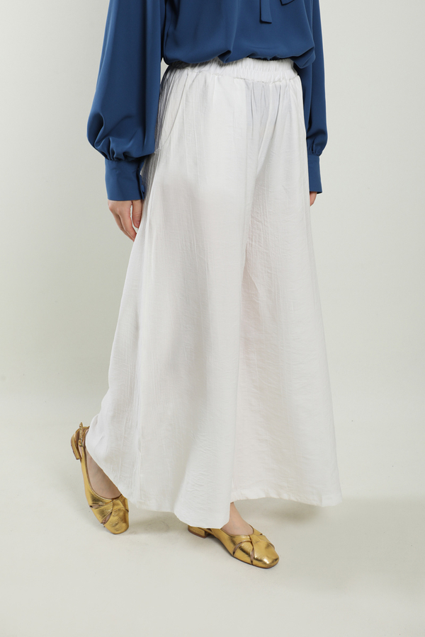 Dokulu Bol Paça Pantolon Beyaz - 3