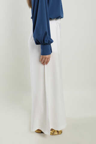 Dokulu Bol Paça Pantolon Beyaz - 6