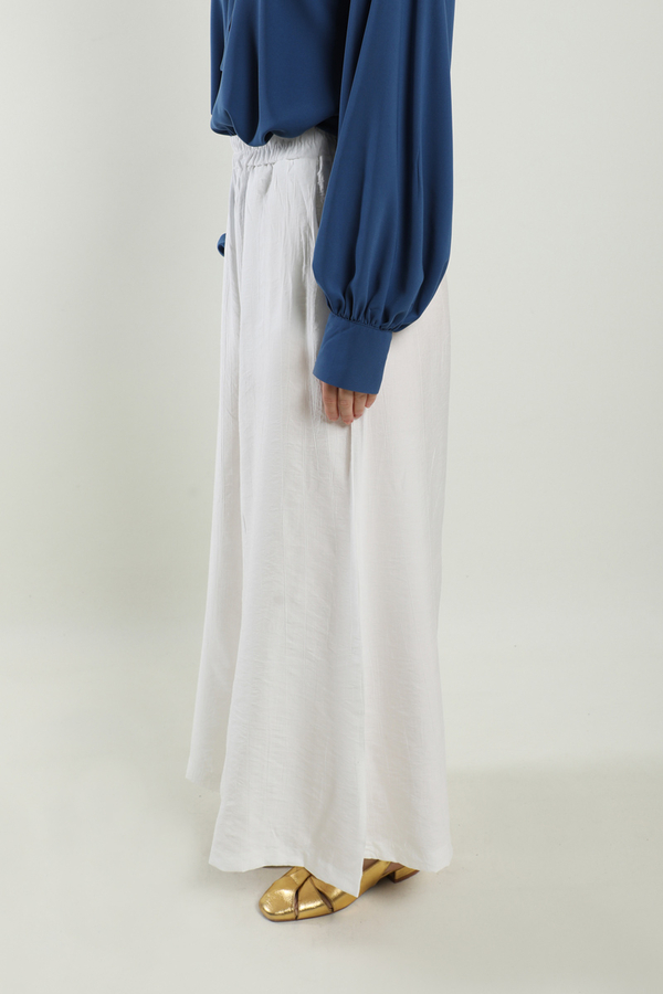 Dokulu Bol Paça Pantolon Beyaz - 7