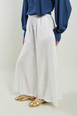 Dokulu Bol Paça Pantolon Beyaz - 2