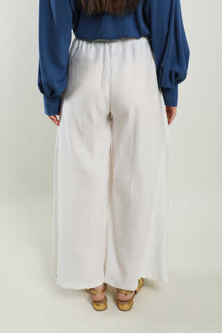 Dokulu Bol Paça Pantolon Beyaz - 8