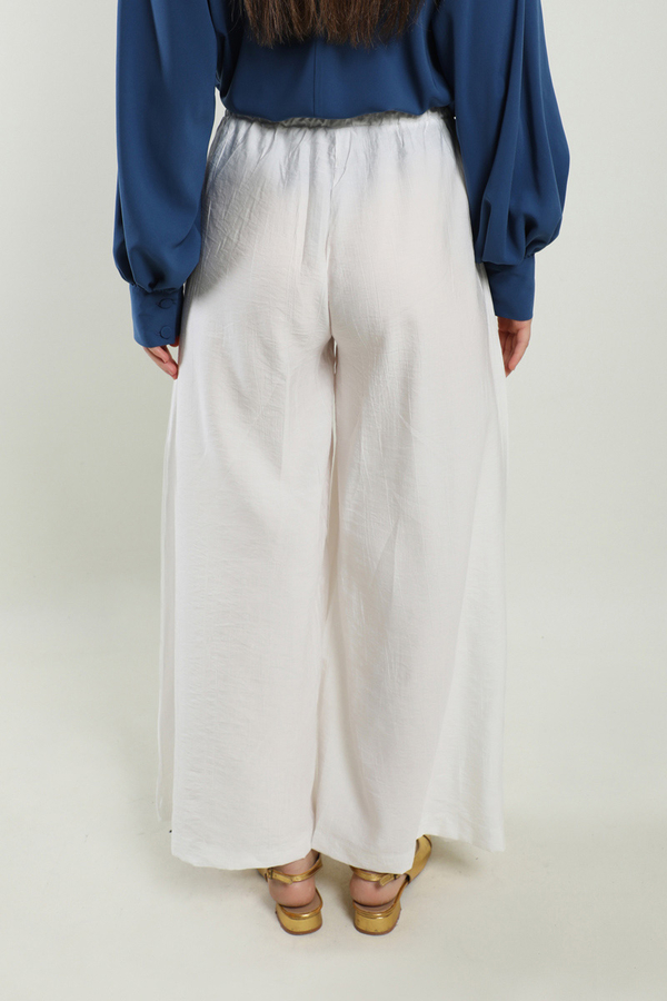 Dokulu Bol Paça Pantolon Beyaz - 8