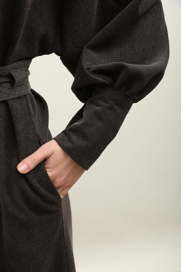 Dokulu Vintage Elbise Antrasit - 10