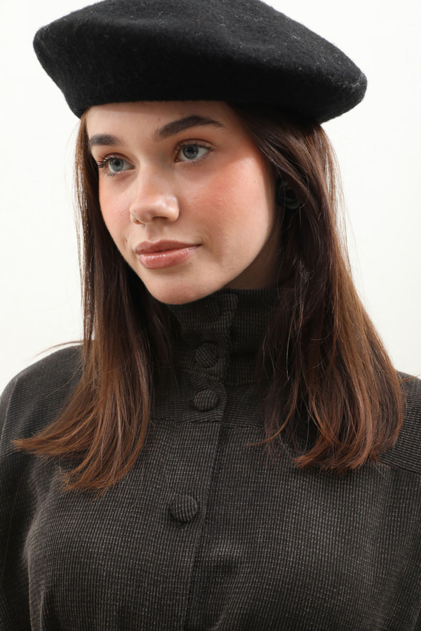 Dokulu Vintage Elbise Antrasit - 11