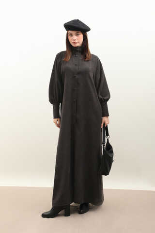 Dokulu Vintage Elbise Antrasit - 2