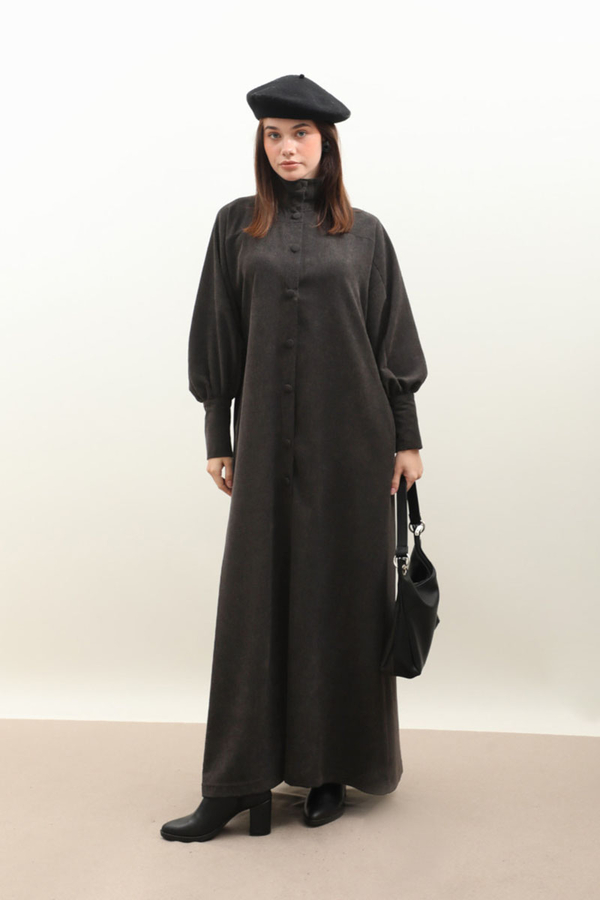 Dokulu Vintage Elbise Antrasit - 2