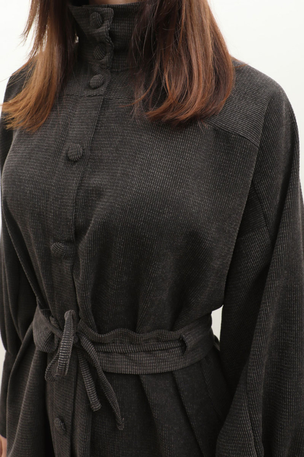 Dokulu Vintage Elbise Antrasit - 8