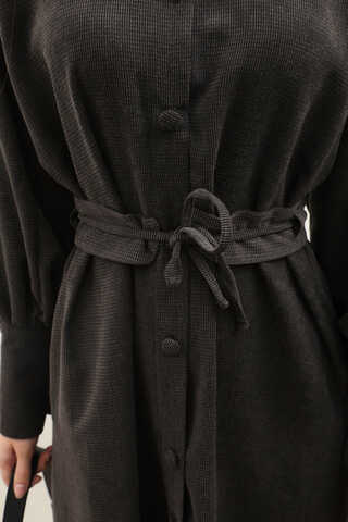 Dokulu Vintage Elbise Antrasit - 9