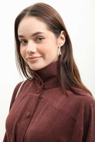 Dokulu Vintage Elbise Bordo - 6