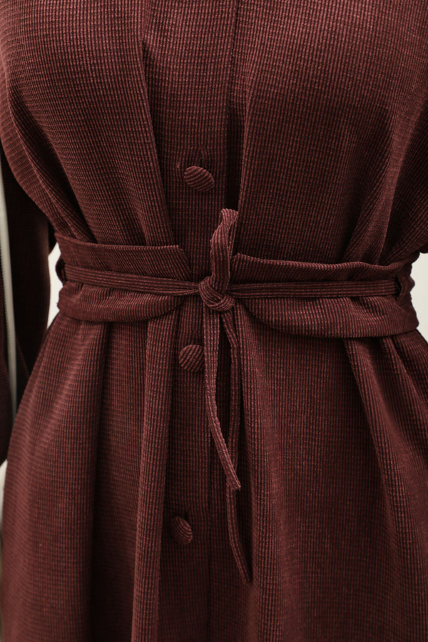 Dokulu Vintage Elbise Bordo - 7