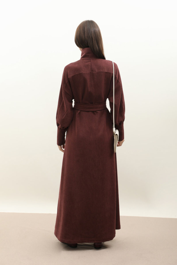 Dokulu Vintage Elbise Bordo - 8