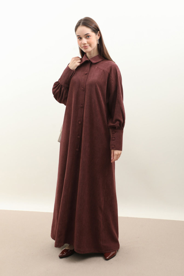 Dokulu Vintage Elbise Bordo - 2