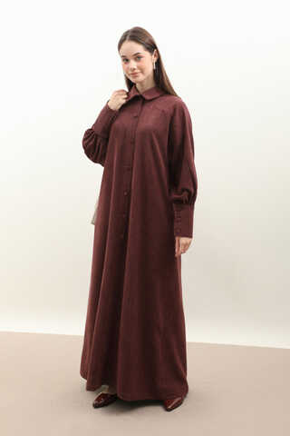 Dokulu Vintage Elbise Bordo - 2