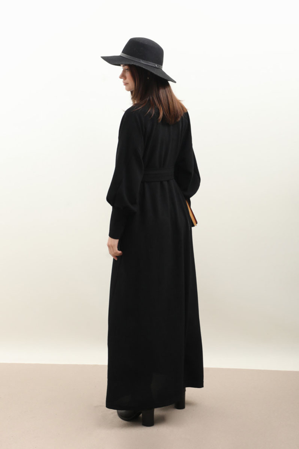 Dokulu Vintage Elbise Siyah - 14