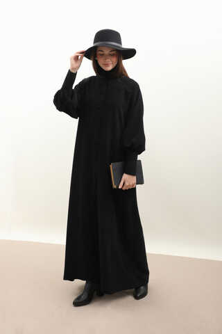 Dokulu Vintage Elbise Siyah - 3